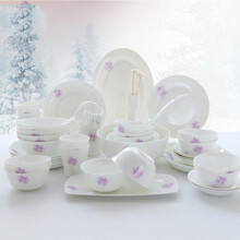 思佰得（Spaier）骨瓷餐具套装 韩式小清新幸运草陶瓷餐具套装陶瓷碗碟套装碗具 幸运草紫色 58件