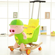 摇摇马一周岁生日礼物木马音乐婴儿小摇椅男女宝宝12个月儿童玩具 小猪升级拉杆+万向轮+48歌5故事