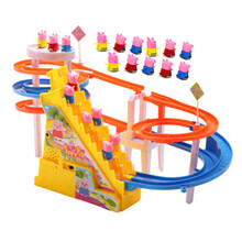 俞氏兴小猪爬楼梯电动轨道玩具音乐滑梯带灯光3到9岁儿童礼物 大号双楼梯配11只小猪