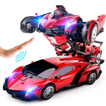 感应变形遥控车机器人充电动赛车无线遥控汽车儿童玩具车男孩六一儿童节礼物 第四代手感+遥控兰博红色 二组车身电池