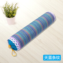 清茉 圆枕头颈椎枕 颈椎枕头修复颈椎专用 纯棉老粗布荞麦壳皮圆形护颈枕 长条圆柱型硬枕芯 天蓝条纹  大号 42x10cm