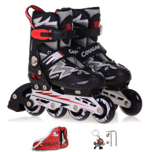 美洲狮（COUGAR）溜冰鞋成人轮滑鞋儿童套装初学可调码男女直排休闲旱冰鞋835 黑白鞋+鞋包 L码37-41