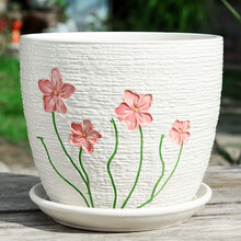 仟尚亿 花盆陶瓷批发带托盘大号特大号桌面阳台室内个性创意简约小号绿萝塑料中等绿植物多肉花盆栽 S1丁香花单个 特大