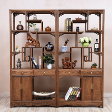 慢象红木家具非洲鸡翅木（学名：非洲崖豆木）回字博古架 实木仿古展示架陈列架带抽储物架中式古典多宝阁 一对尺寸 长184*宽29*高195 cm