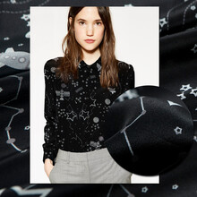 煊缎 桑蚕丝布料 宽幅宇宙星辰黑白撞色印花男士衬衫面料 连衣裙女服装制衣面料