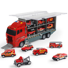 儿童货柜车大卡车玩具挖掘机消防车合金小汽车模型男孩工程车套装 消防车合金套装（6个小车）