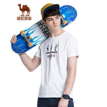骆驼（CAMEL）男装 夏季男青年圆领印花休闲T恤 微弹纯色上衣 白色 XXL