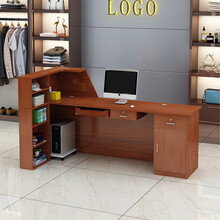 喜伯莱 收银台 柜台仿大理石纹前台接待台现代简约服务台服装店饭店收银台公司办公前台 升级款柚木色左转角 长160*50*117cm