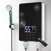 爱拓思 即热式电热水器电家用速热恒温小型厨房卫生间免储水淋浴洗澡机热水器过水热快速直热冲凉热水器 6千瓦-荷花黑-变频恒温带遥控+安装 送安装附件包