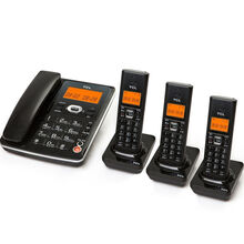 TCL无绳子母电话机 D61数字子母机中文座机 免提大按键屏幕背光 家用固定电话 办公无线座机 典雅黑 一拖三