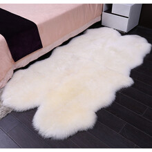 牧诺  羊毛地毯客厅卧室茶几地毯长毛绒白色地毯欧式羊毛地毯皮毛一整张羊皮 自然白色4p 110*200