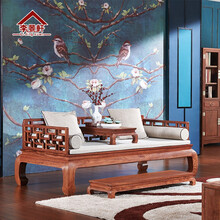 李景轩红木家具非洲花梨（学名：刺猬紫檀）罗汉床中式实木罗汉沙发榻雕花明清仿古客厅沙发床 罗汉床+垫