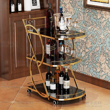 顺宇名轩 现代简约轻奢酒店餐厅多功能送餐车三层酒水车茶水车点心蛋糕车4S店移动推车 镀金色餐车01