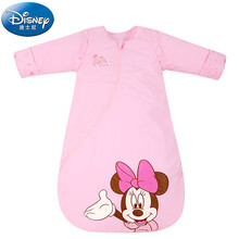 迪士尼宝宝睡袋婴儿睡袋春秋薄款儿童防踢被L型可脱袖睡袋夹棉 浅粉80cm