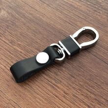 迈多多简约腰挂金属挂钩汽车钥匙扣男头层牛皮可拆卸钥匙链皮扣挂件 黑色