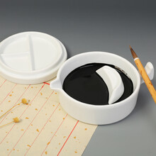 弘梅多功能白瓷砚台 简约笔搁盛墨汁墨海毛笔架 文房四宝学生成人用墨池