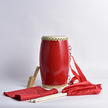 御马（YU MA） 腰鼓 成年人牛皮腰鼓 实木双排钉腰鼓 秧歌队表演腰鼓背带红绸方巾腰鼓乐器 12厘米头层木腰鼓+方巾+4米红绸+鼓包