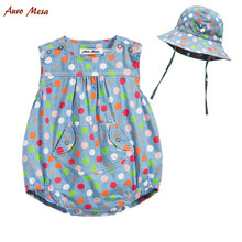 Auro Mesa 婴儿衣服婴儿连体衣夏女宝宝牛仔包屁衣三角哈衣彩色圆点新生儿爬爬服太阳帽宝宝外出服 图片色 90cm/18-24M