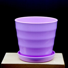 仟草集 仟草集 塑料花盆螺纹树脂花盆圆形多肉植物小花盆绿植盆栽桌面盆景迷你创意花盆含托盘 螺纹紫色 中号