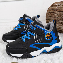 童鞋 男童冬鞋棉鞋新款冬季防滑中大童儿童加绒加厚保暖男孩秋冬运动鞋 黑蓝(加绒) 31码鞋子内长约19.7cm