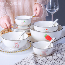 尚行知是 餐具碗碟套装 碗盘卡通创意景德镇陶瓷器饭碗餐具套装 萝卜兔25头圆形