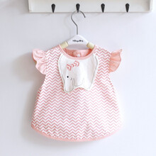 宝宝围嘴 婴儿吃饭衣儿童防水吃饭围兜儿童背心式防水食饭兜无袖罩衣透气 粉色飞袖小象 0-2岁 衣长32cm左右