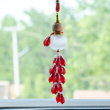 汽车挂件 水晶葫芦香水瓶玻璃瓶葫芦可装香水礼品车载挂件车用挂件汽车香水挂件饰品平安汽车装饰汽车用品 红色