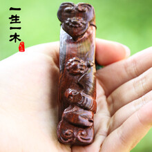 一生一木 手把件木盘玩老挝红酸枝木雕红木手工把玩件配饰大红酸枝雕刻貔貅葫芦手把壶古玩收藏挂绳实木把件 (貔貅如意款)