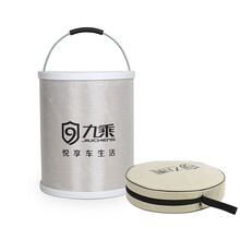 九乘 折叠水桶便携式伸缩桶车用水桶家用大号储水汽车车载洗车桶户外野营垂钓鱼多功能刷车工具洗车套装用品 银色 15L水桶+1块海绵+1条毛巾+1瓶洗车液