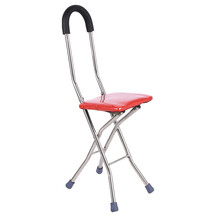 祝浩康 不锈钢拐杖 老人四脚手杖凳 家用拐棍带凳可折叠椅助步助行器 四脚手杖凳 红色四角手杖凳