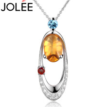 JOLEE 项链 S925银吊坠天然水晶彩色宝石简约时尚锁骨链百搭饰品送女生礼物