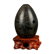 奇宝居 七星埙 八孔梨形黑陶埙 初学使用埙乐器 配底座 可水洗埙 国色牡丹+底座 F调