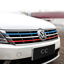 汽车适用于大众凌渡朗逸捷达途观途前脸改装 安帕萨特迈腾速腾专用改装贴纸中网三色改色膜 cc