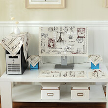 巧林儿 棉麻布艺液晶电脑防尘罩显示器盖巾台式一体机电脑套盖布19-32寸 英伦人像6件套 27英寸