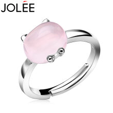 JOLEE 戒指 均码天然粉水晶S925银可爱猫咪指环彩色宝石简约首饰品送女生新年礼物