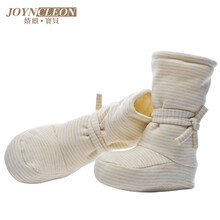 婧麒（JOYNCLEON） 婧麒婴儿脚套宝宝鞋睡袋软底学步鞋春秋款婴儿夹棉鞋 棕米条纹 12码