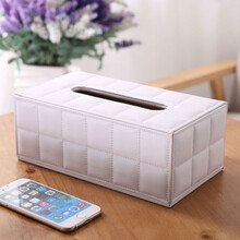 爱驾宝皮质纸巾盒欧式创意家用车用纸抽盒 办公室简约餐巾纸盒 素雅奶白大号