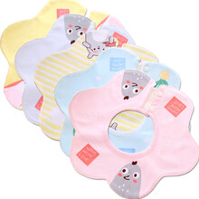 袋鼠宝宝 新生儿纯棉卡通围嘴口水巾360度旋转围嘴 防水按扣围兜婴幼儿童圆形围嘴花瓣围嘴 女宝三条装 0-2岁左右