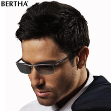 贝尔莎(bertha)纯钛眼镜框 近视变色眼镜 超轻防辐射护目镜半框眼镜架 商务枪色 变灰近视镜片套餐