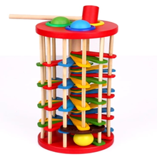 儿童玩具 婴幼儿益智玩具 木制彩色敲球落梯玩具 敲球台
