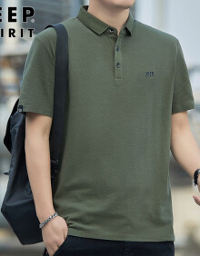 吉普（JEEP）短袖T恤男春夏季休闲POLO翻领打底衫工作服定制衣服 军绿色 XL 