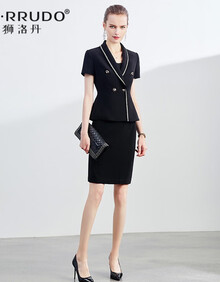 狮洛丹 时尚高端品牌职业西装套装女2021夏季新品修身短袖小西服套裙女 西装+半裙 L