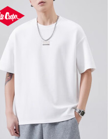 Lee Cooper短袖t恤男士2024新款夏季纯白色简约风字母重磅宽松半袖男生上衣 1502白色 L码适合130-145斤