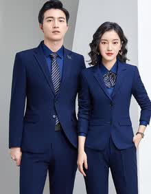 特洛曼男女同款职业装西服套装女修身商务正装双扣女士西装两件套韩版微弹工装保险工作服TLM-KSL8812M