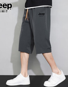JEEP SPIRIT高端休闲短裤男夏季2024新款冰丝宽松薄款潮流直筒运动七分裤 JE605深灰色 XL