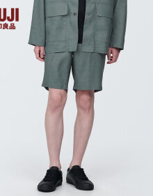 无印良品（MUJI） 男式 麻混 短裤 男士裤子夏季款 休闲裤 AE0X3C4S 中灰色 M(170/80A)