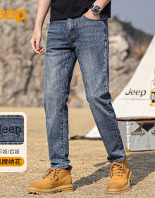 吉普（JEEP）牛仔裤男春夏季潮流直筒宽松百搭休闲裤子男士长裤男裤 蓝色 32 