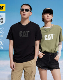 CAT卡特24春夏新品男户外Coolmax科技经典logo印花短袖T恤 黑色 2XL