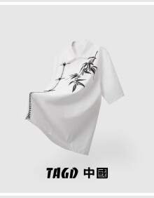 TAGD中國 新中式蝴蝶金属扣印花短袖衬衫夏季新款国潮宽松休闲衬衣男 白色 M