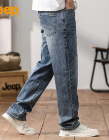 吉普（JEEP）牛仔裤男夏季直筒长裤潮流宽松休闲裤子男士百搭男裤 蓝色 32 